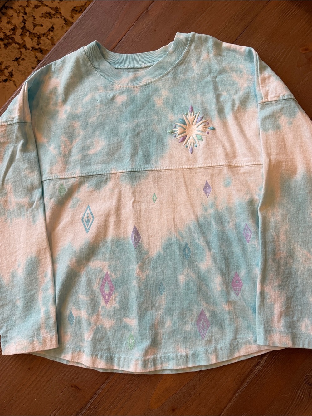 Kids Tie-Dye Star Embroidered Long-Sleeve Top - Aqua & White
